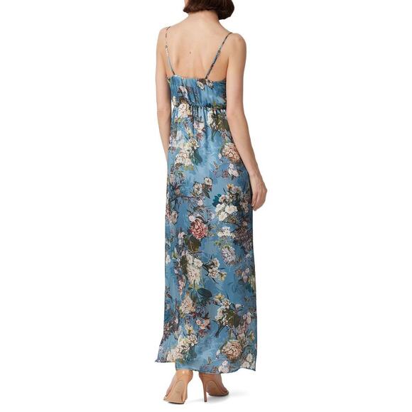 LOUNA Blue Floral Printed Tie Front Waist Mid Slit Maxi Tropical Dress Size S - Picture 2 of 11